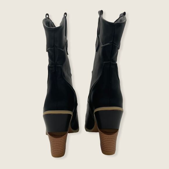 Black Blue Snakeskin Print Western Cowgirl Point Stacked Block Heel Mid Boot 38 - Picture 3 of 14